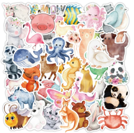 80 stuks stickers dieren 4 tot 8 cm
