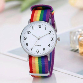 Horloge regenboog met canvas band