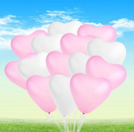 50 stuks balonnen model hart wit en roze