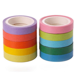 10 rolletjes papieren tape multicolor - per rol 5 meter x 7,5mm