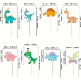 7 stuks cupcake omslagen dinosaurussen met feesthoedjes + 7 cupcake toppers