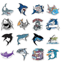50 stuks stickers haaien 8-6 cm