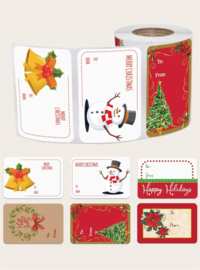 Rol met 250 stuks kerst cadeau stickers - kerst labels 7.5 x 5 cm