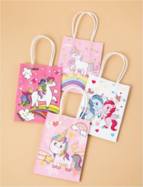 8 stuks papieren cadeau zakjes unicorn - eenhoorn 11x23x6 cm