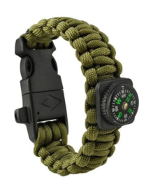 Paracord Armband - kompas - Army Green 5in1 Tool Survival Out