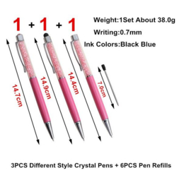 3 stuks balpen / stylus pen roze crystal +6 navullingen