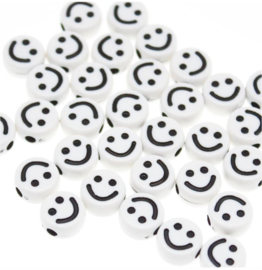 100 stuks acryl kralen Smiley wit 10mm