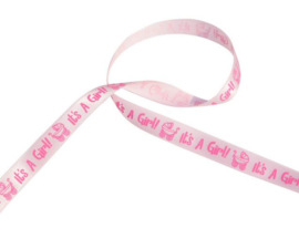 10 meter lint roze it's a girl - geboorte 1,5 cm