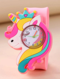 Klaparmband - kinderhorloge eenhoorn - unicorn lichtroze