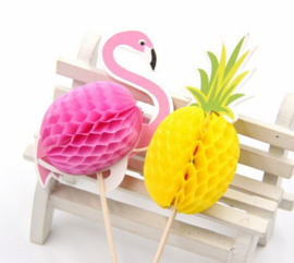 20 stuks cupcake toppers flamingo / ananas