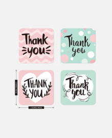 500 stuks stickers op rol thank You pastel roze en groen 2,5 cm