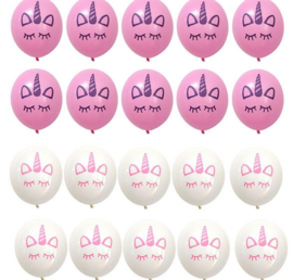 20 stuks unicorn ballonnen roze / wit