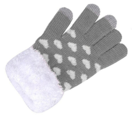 Touch screen winterhandschoenen grijs hartjes / one size