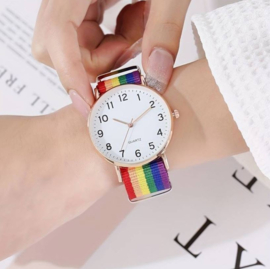 Horloge regenboog met canvas band