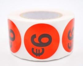 Prijsstickers op rol 6 euro 3.5cm - 500 stuks