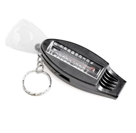 Multifunctionele sleutelhanger met kompas - thermometer - fluitje - vergrootglas