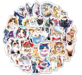 50 stuks stickers katten 6-8 cm