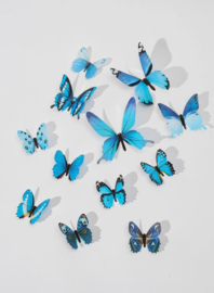 12 stuks muurstickers 3d vlinders blauw glow in the dark