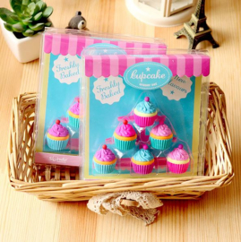 6 stuks kleurrijke cupcake gummen