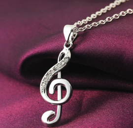 Ketting muzieknoot Sterling zilver925 met zirkonia