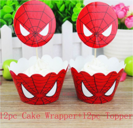 12 stuks cupcake omslagen spiderman + toppers