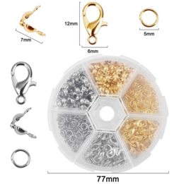 Sieraad onderdelen goud-zilverkleur kalotjes - splitringetjes - karabijnsluitingen