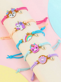 5 stuks armbandjes - meisjes - kinderarmbandjes - eenhoorn - diverse figuurtjes