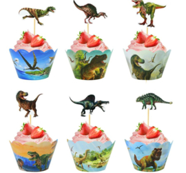 24 stuks cupcake omslagen dinosaurussen + 24 stuks toppers