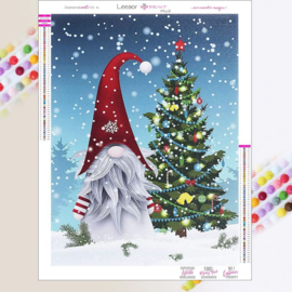 Diamond Painting - hobbypakket - kerst kabouter kerstboom - 25x35 cm (vierkante steentjes)