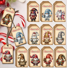 50 stuks cadeau labels kerstkabouters met touw