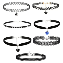 7 stuks verschillende chokers ster - ying yang - hart