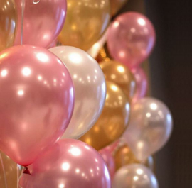 10 stuks ballonnen parelmoer goud - roze - wit