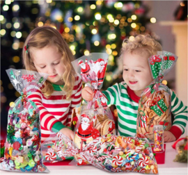 50 stuks uitdeelzakjes traktatie zakjes kerst - Merry Christmas 27x13
