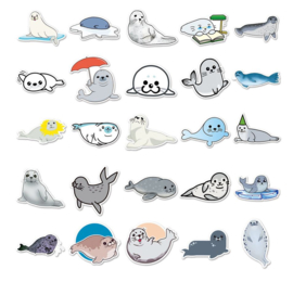50 stuks stickers zeehond tot 8.5 cm