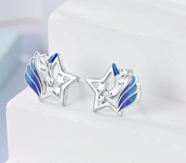 oorbellen ster - unicorn eenhoorn zilverkleur blauw