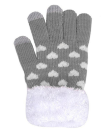 Touch screen winterhandschoenen grijs hartjes / one size
