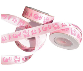 10 meter lint roze it's a girl - geboorte 1,5 cm