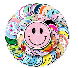 50 stuks stickers Smiley multicolor 5.5 - 8.5 cm