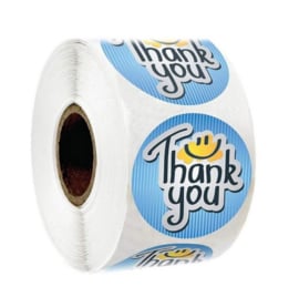500 stickers op rol Thank You blauw 2,5 cm