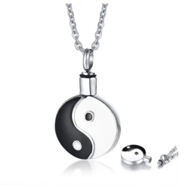 Ketting met as hanger - urn ying yang roestvrij staal RVS