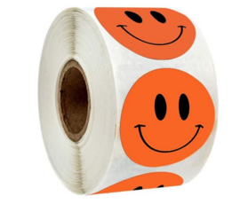 4 rollen stickers = 2000 stickertjes smiley geel - blauw - oranje - groen