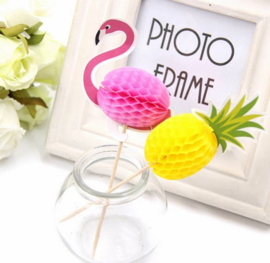 20 stuks cupcake toppers flamingo / ananas