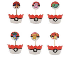 12 stuks Pokemon cupcake omslagen + 12 toppers