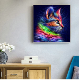 Diamond Painting kleurrijke kat 25x25 cm (zonder frame)