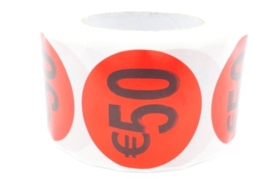 Prijsstickers op rol 50 euro 3,5 cm - 500 stuks