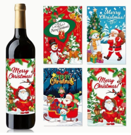8 stuks flessen etiket stickers kerst - wijnetiket - bierfles etiket