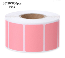 800 stuks naam - prijsprijsstickers op rol roze 30x20mm
