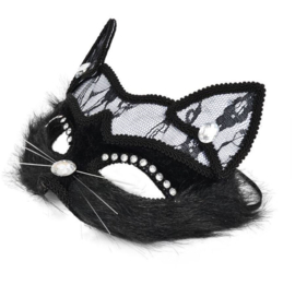 Sexy masker voor volwassenen kat met kant en strass