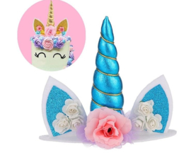 Unicorn / eenhoorn taart topper - cake topper blauw