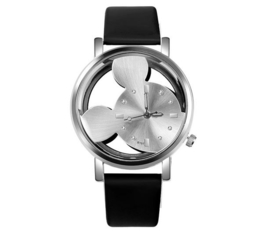 Horloge Mickey Mouse zilverkleurige wijzerplaat - zwarte horlogeband